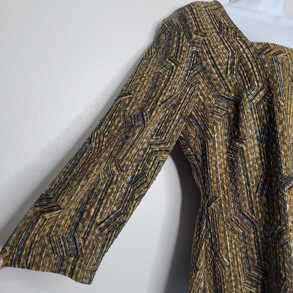 Brown gold line print art to wear grunge square neck 3/4 sleeve top large - Picture 3 of 6